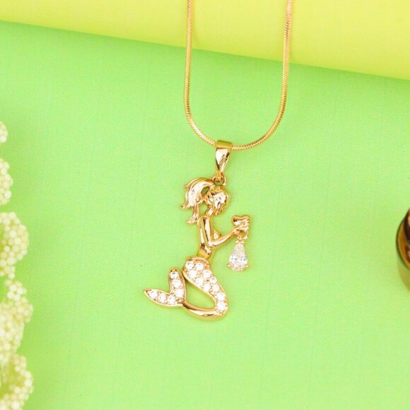 "Mermaid Rose Gold Pendant with Crystals, XPPT1291 - Picture 3 of 11